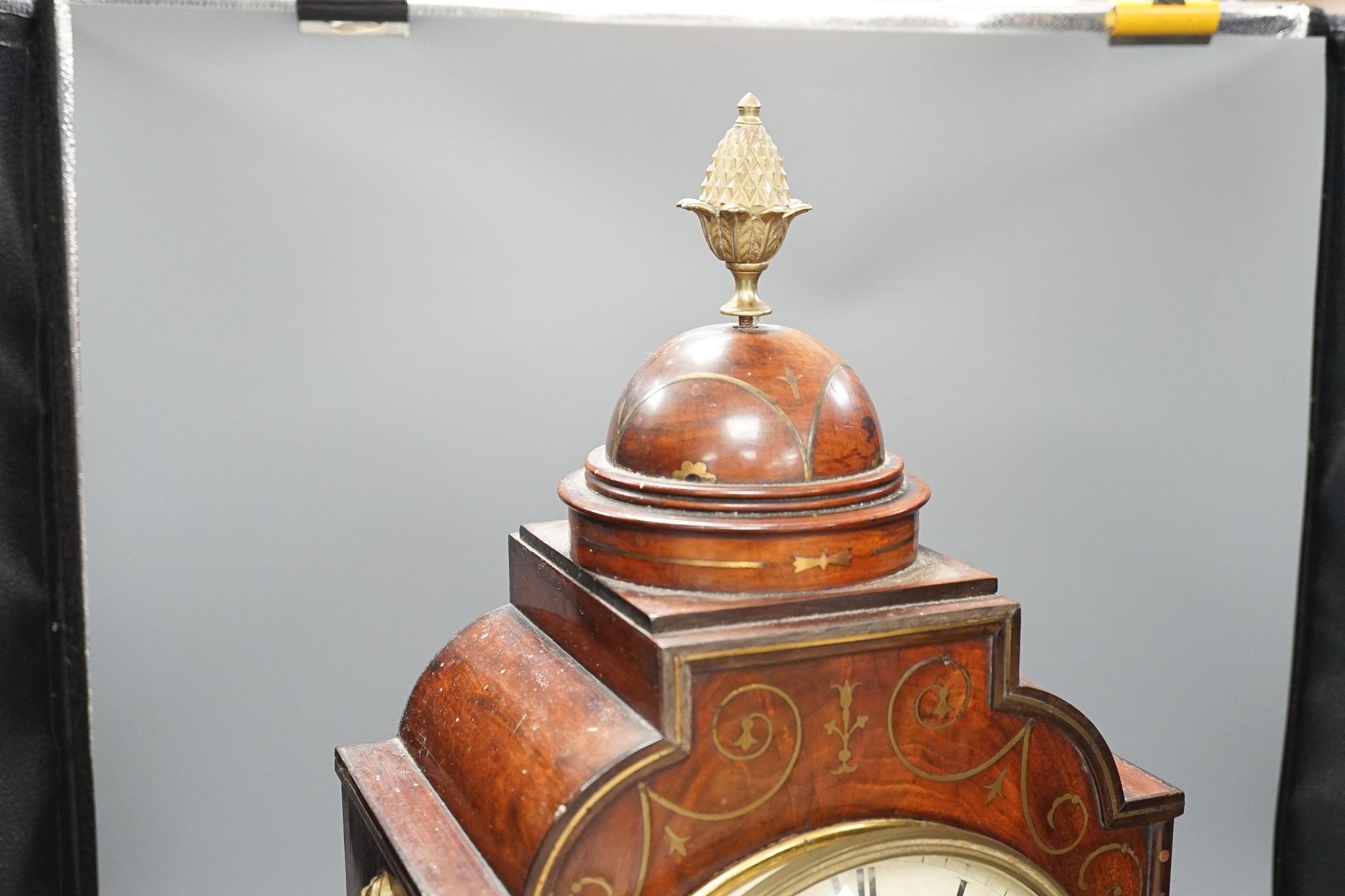 A late George III mahogany bracket clock with brass inlay, 65cm